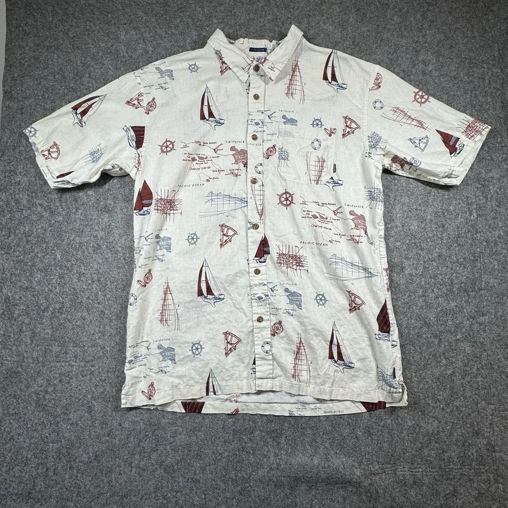 Oneill Jack Oneill Collection Shirt Mens XL White Sailboat Print Linen Button Up
